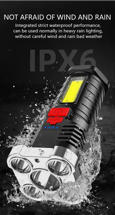 5LED High Power Led Flashlights Rechargeable Camping Spotlight with Side Light 3 Lighting Modes for Camping Adventure Outdoor - Smarsty