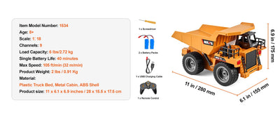 SucceBuy RC Car Children Toys Remote Control Dump Truck Toys 9-Channel with Battery for Toddlers Electric Car Kids Toys Gift