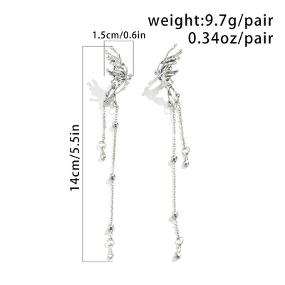 Elegant Butterfly Clip Earrings for Women with Long Tassels - Smarsty
