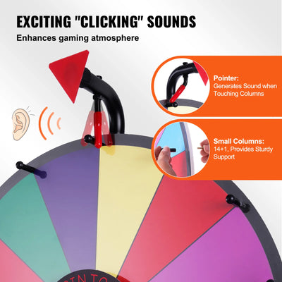 SucceBuy 18 Inch Tabletop Color Prize Wheel w/ Folding Tripod Floor Stand 14 Slots Dry Erase for Win Fortune Spinning Stand Game - Smarsty