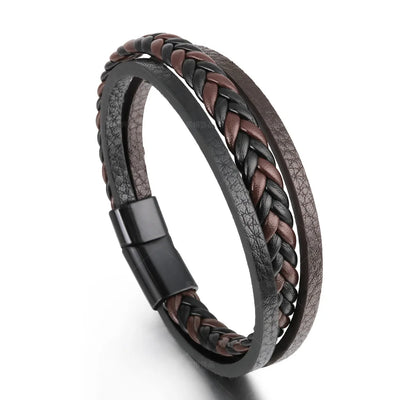 Trendy Leather Bracelets For Men Multilayer Braided Rope - Smarsty