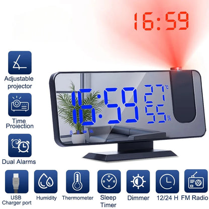 LED Digital Projection Alarm Clock with FM Radio - Smarsty