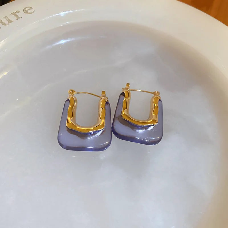 Geometric Resin Earrings in Green and Pink for Women 2023 - Smarsty