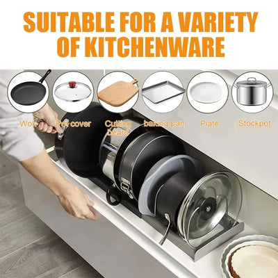 Expandable Stainless Steel Storage Rack Kitchen Cabinet Holder for Pan Pot Lid Cutting Board Drying Cookware Dish Rack Organizer by Smarsty