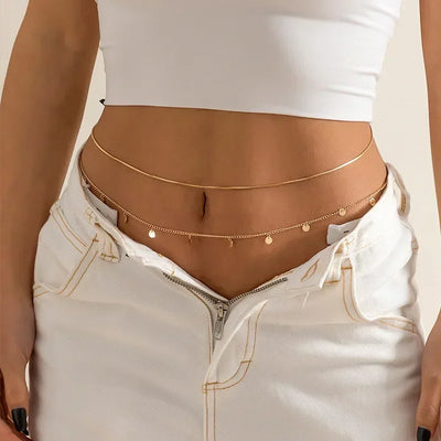 Double Layer Rhinestone Tassel Waist Chain Accessory - Smarsty