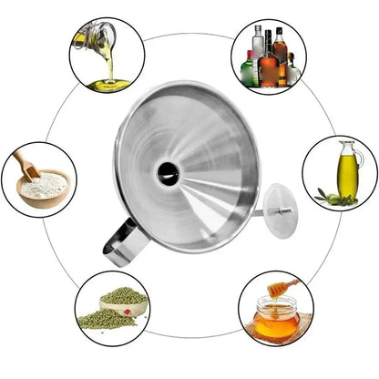 Stainless Steel Funnel Kitchen Oil Liquid Metal Funnel with Detachable Filter Wide Mouth Funnel for Canning Kitchen Tools