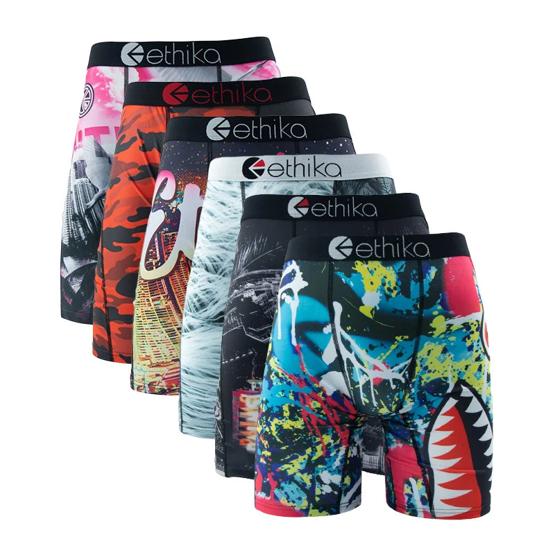 ETHIKA 6Pcs Men Underwear Boxers Breathable Man Swimming Underpants Plus Size Print Mens Panties Trunks Sexy Men's Boxershorts - Smarsty