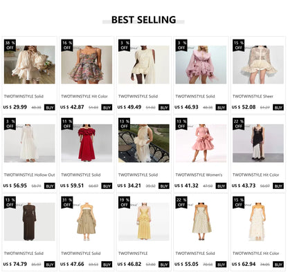 TWOTWINSTYLE Elegant Ruched Mini Dress For Women Round Neck Lantern Long Sleeve High Waist Temperament Dresses Female Fashion