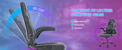 Ergonomic Office Computer Home Gaming Desk Chair Adjustable PU Leather Racing Chair Flip-up Armrest For Christmas Furniture