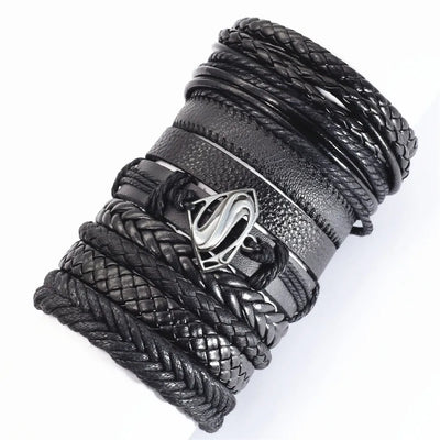 Handmade Black Leather Wrap Bracelets Set for Men and Women - Smarsty