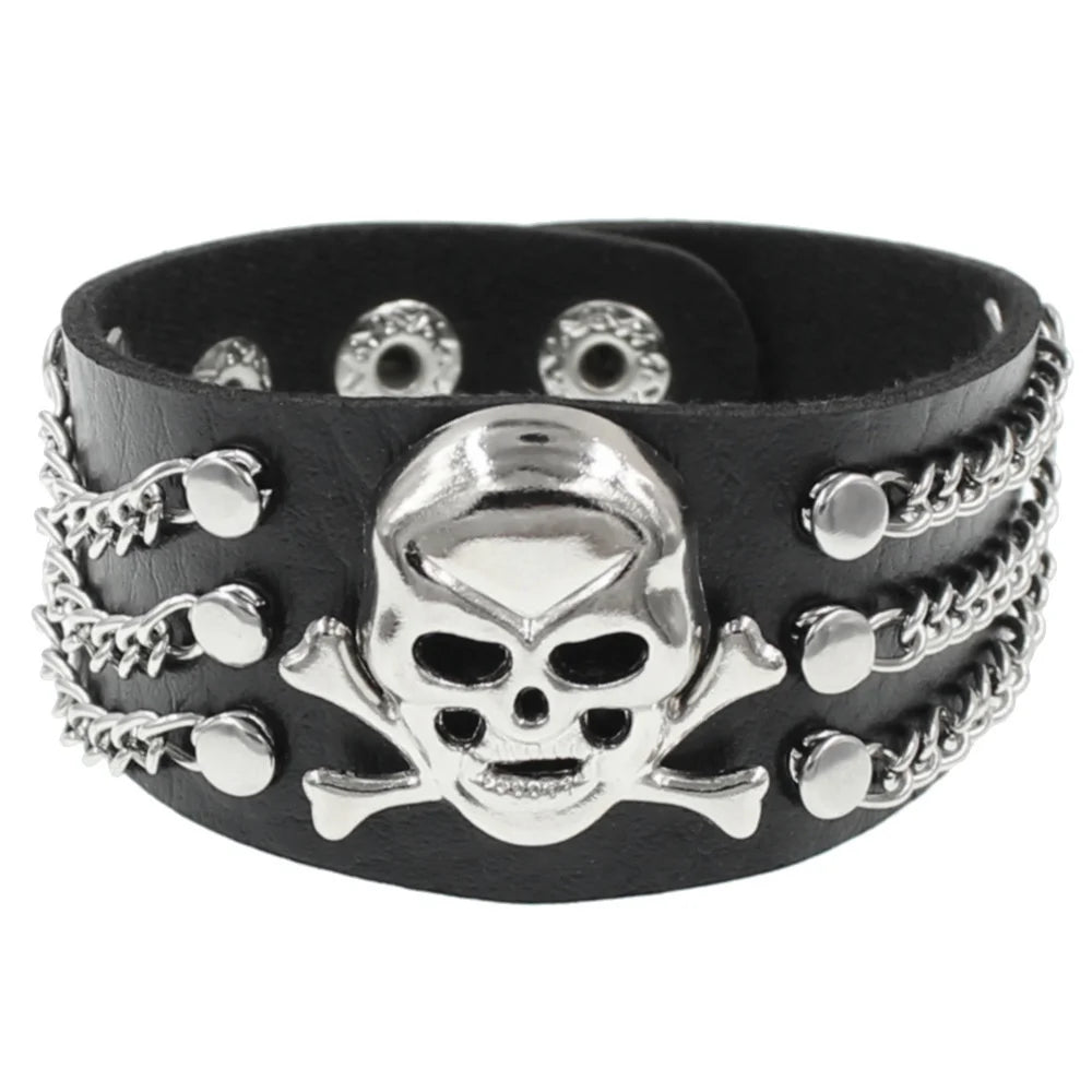 Unisex PU Leather Punk Bracelet With Spikes And Skull - Smarsty