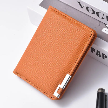 Black Faux Leather Small Slim Business-Style Wallet - Multiple Card Slots, Credit Card and Driver's License Holder, Geometric In