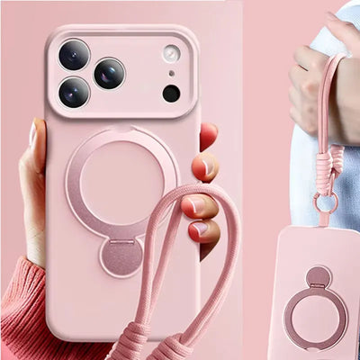For iPhone 17 Pro Max Lanyard Magnetic Phone Case For iPhone Air 16 13 15 14 Pro Max For Magsafe Wireless Charge Silicone Cover - Smarsty