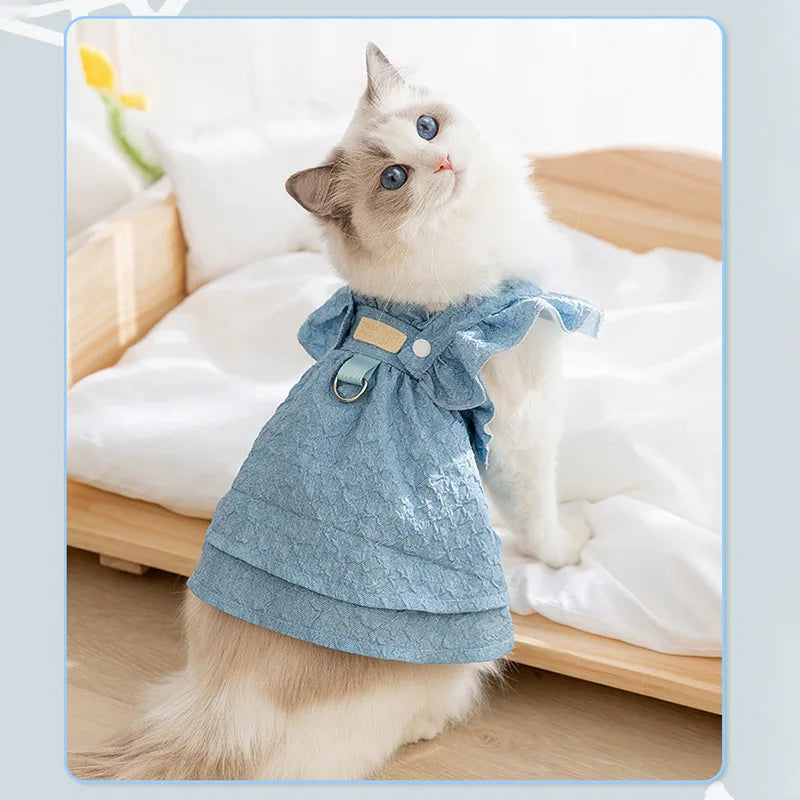 Denim Dog Dresses for Small Dogs with Leash Ring - Smarsty