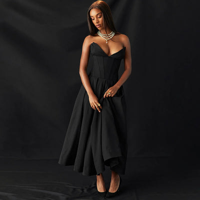 Suninheart Black Elegant Wedding Events Dress Sexy Strapless Corset Dress Midi Christmas Party Dresses for Women Clothing 2023 - Smarsty