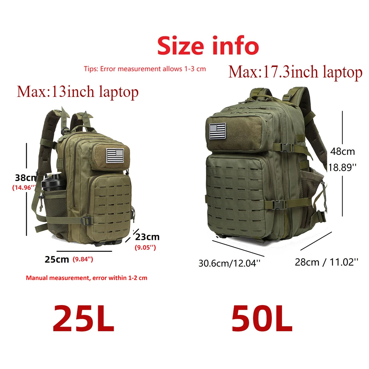 25L/50L Tactical Backpack Bag Hunting MOLLE Backpack GYM For Men EDC Outdoor Hiking Rucksack Witch 2 Bottle Holders - Smarsty