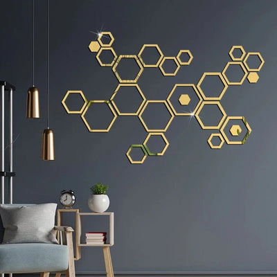 24pcs 3D Hexagonal Mirror Wall Stickers for Home Decor - Smarsty