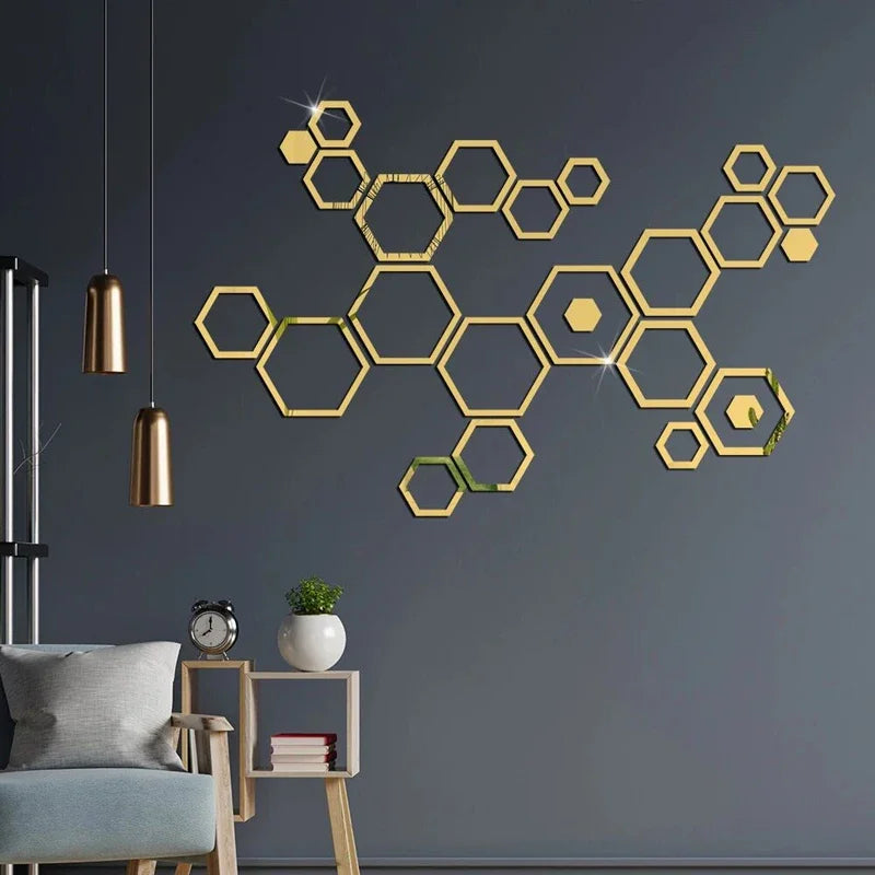 24pcs 3D Hexagonal Mirror Wall Stickers for Home Decor - Smarsty