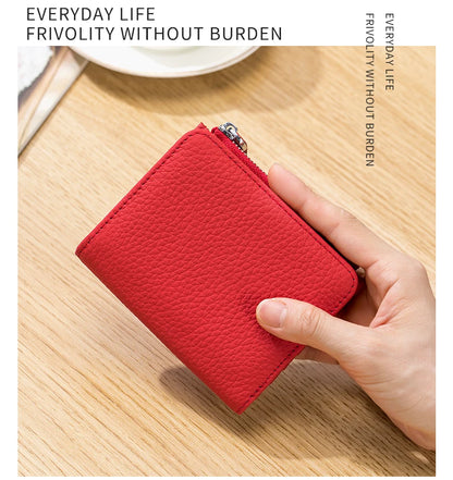 Genuine Leather Men Women Cute Short Wallet Luxury Solid Zipper Coin Purse rfid Bank Credit Card Holder Slim Small Money Bag