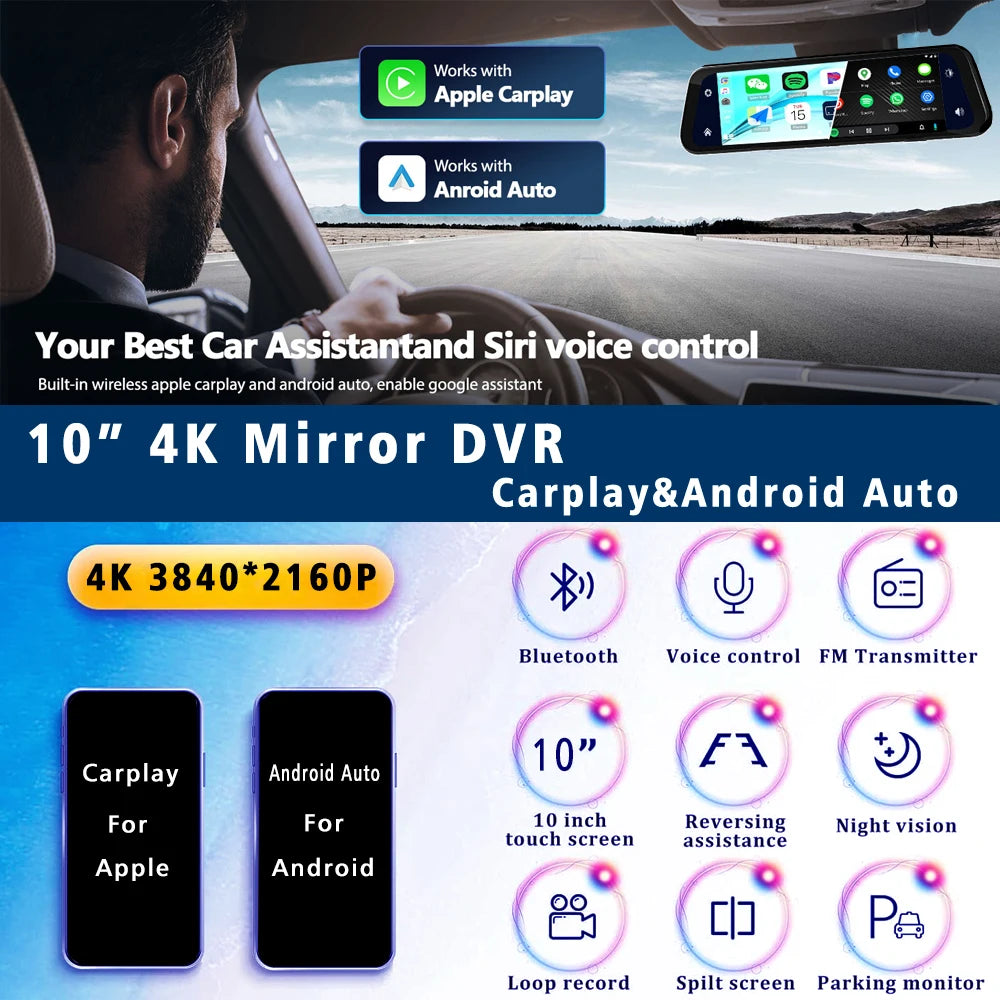 4K Dash Cam With Rearview Mirror Display and GPS WiFi - Smarsty