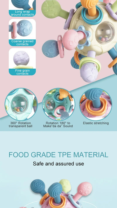 Baby Toys 0 12 Months Rotating Rattle Ball Grasping Activity Baby Development Toy Silicone Teether Baby Sensory Toys for Babies - Smarsty