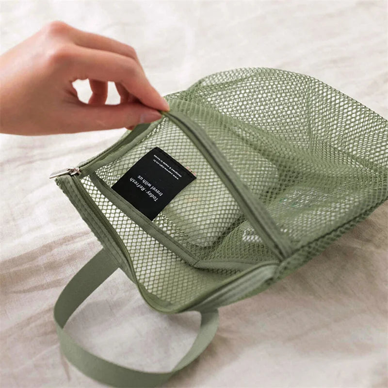 Mesh Makeup Toiletry Storage Bags Handbags Portable Travel Washing Body Shower Tools Organizer Hanging Cosmetic Organizer Pouch - Smarsty