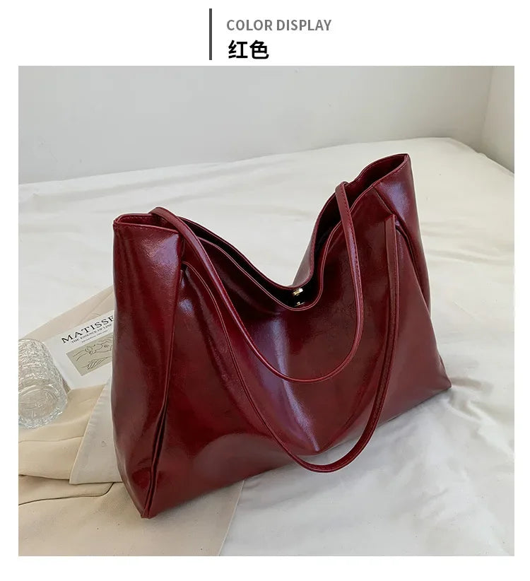 Women PU Leather Tote Bag Large Capacity Shoulder Crossbody - Smarsty