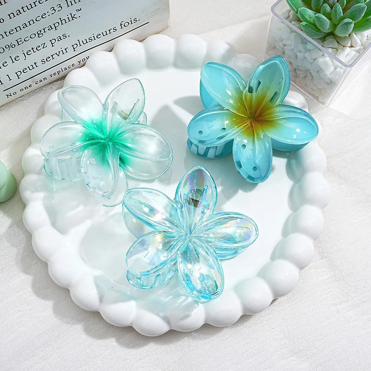 3 Piece Summer Floral Hair Claw Clips For Beach Lightweight - Smarsty