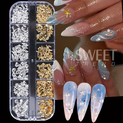 Metal Summer Ocean Nail Charms Set with Starfish and Shell - Smarsty