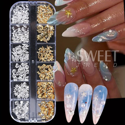Metal Summer Ocean Nail Charms Set with Starfish and Shell - Smarsty
