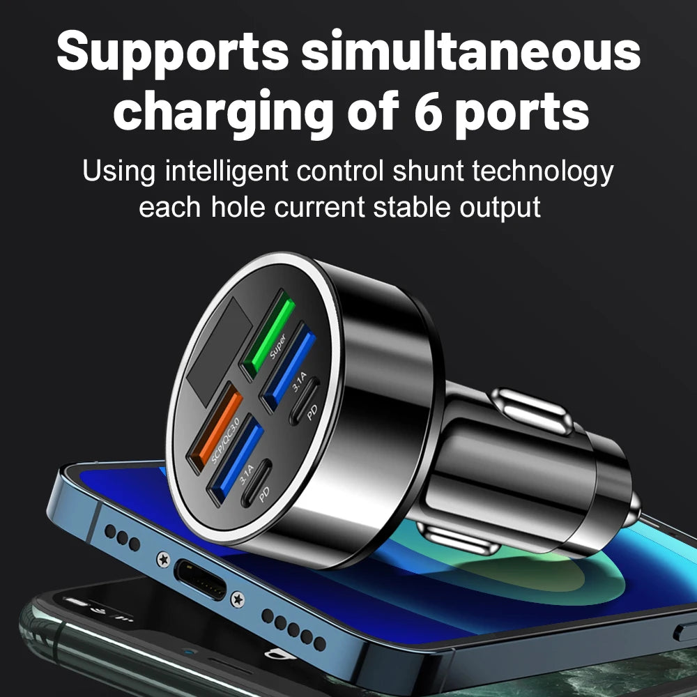 Ultra High Efficiency Car Charger With PD QC30 Six Ports - Smarsty