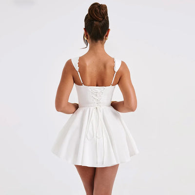 Mingmingxi 2024 Summer Lovely A Line Dress Yellow Sexy Party Dresses Hollow Out Lace Up Elegant Holiday Dress Women - Smarsty