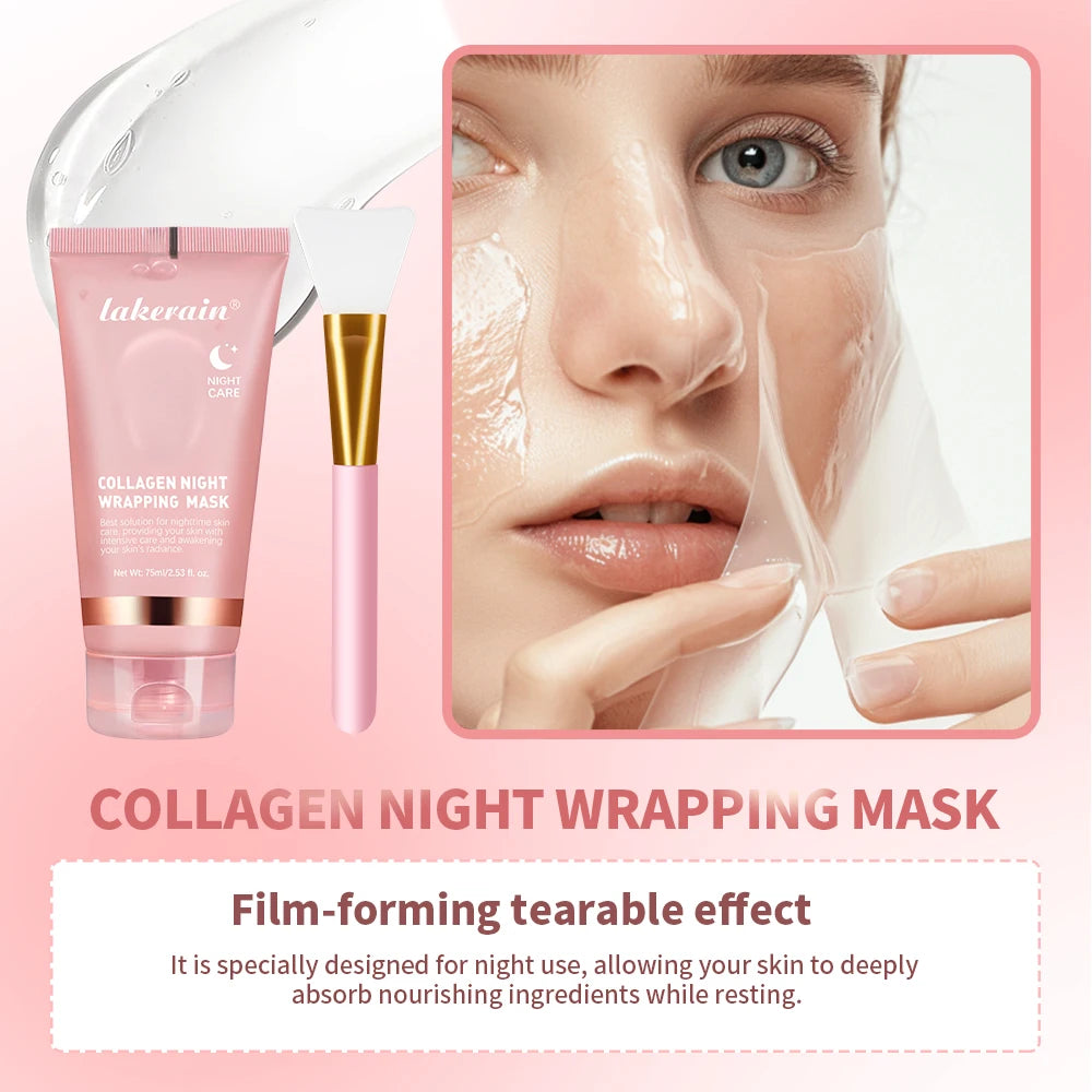Collagen Wrapping Mask And Brush Set Rejuvenation Moisturize Brightening Korean Face Mask Make Glowy Skin Elasticity Facial Mask - Smarsty