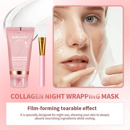 Collagen Wrapping Mask And Brush Set Rejuvenation Moisturize Brightening Korean Face Mask Make Glowy Skin Elasticity Facial Mask - Smarsty