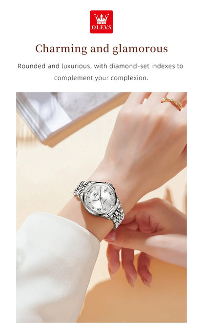 OLEVS Women's Stainless Steel Automatic Watch with Dual Calendar - Smarsty