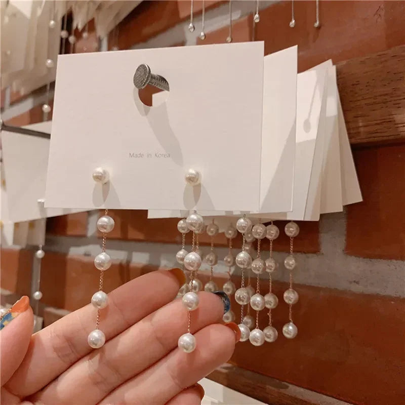 Pearl Long Earrings With Rhinestones For Wedding Fashion - Smarsty