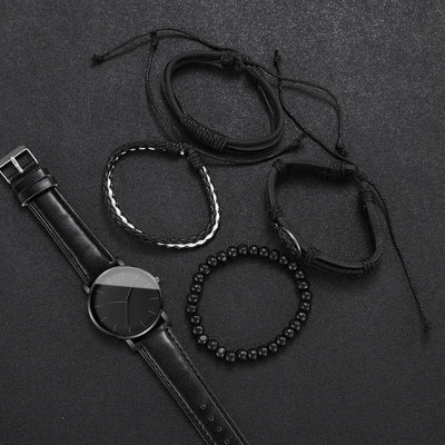 Fashion Leather Strap Men Quartz Watch Set - Smarsty