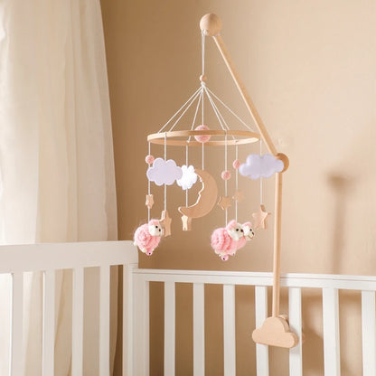 Baby Crib Mobile Bed Bell Rattle Toys Wooden Crochet Stars Pendant Bed Bell Toys Newborn Comfort Crib Bracket Hanging Toys Gifts