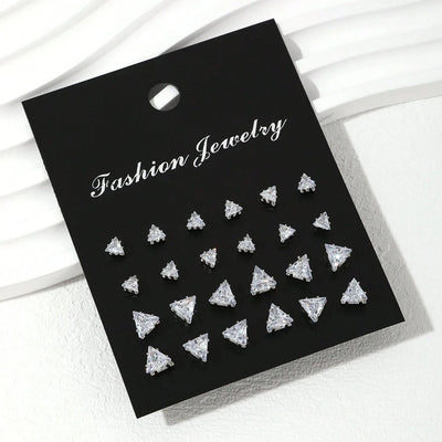 12 Pairs Zirconia Stud Earrings Gift Set Luxurious Shiny - Smarsty