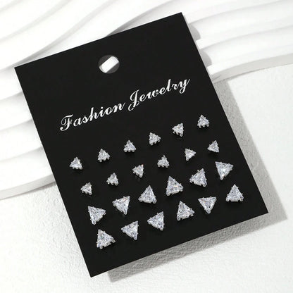 12 Pairs Zirconia Stud Earrings Gift Set Luxurious Shiny - Smarsty