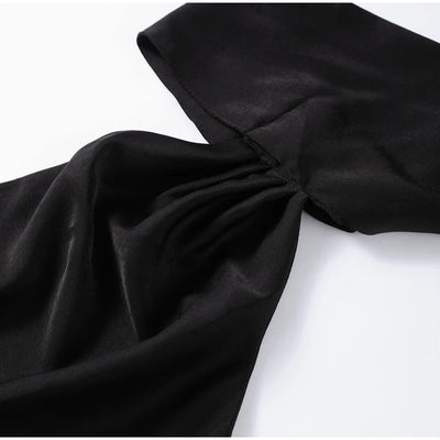 Sexy Satin Ribbon Party Dress Women Elegant Halter Backless Off Shoulder Sleeveless Female Dresses 2024 Summer Solid Robe Gown - Smarsty