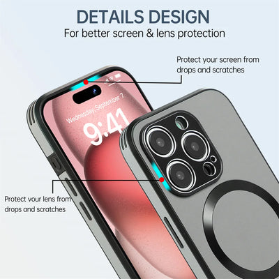 Luxury Magnetic Leather Stand Phone Case For iPhone 17 16 15 14 11 12 13 Pro Max Wireless Charging For Magsafe Shockproof Cover