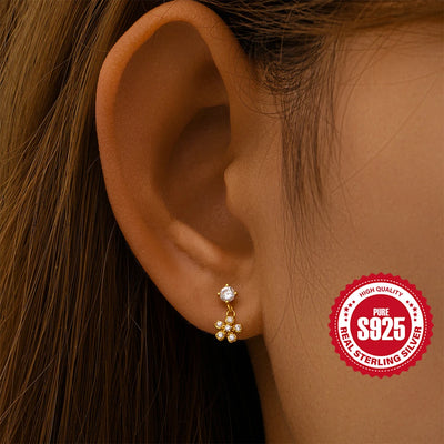 925 Sterling Silver Lotus Tassel Zircon Stud Earrings - Smarsty