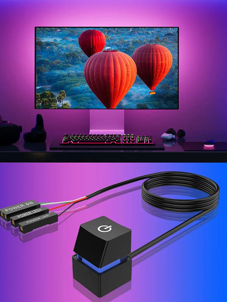 2m LED Light Desktop Computer Motherboard External Switch Button Extension Cable for Home Office Cafe Supplies