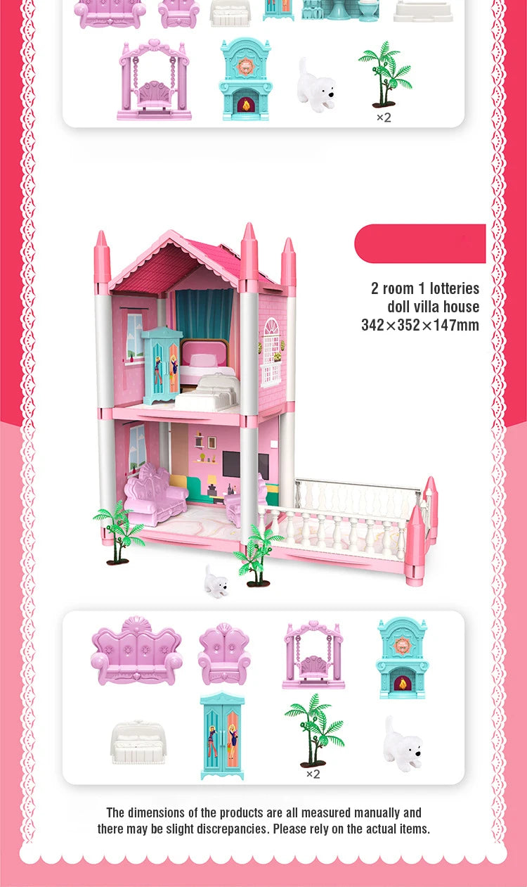 Girl Doll House Toy Children Pretend Play Dollhouse Villa Patchwork Dream Furniture Home Doll House for Kids Christmas Toy Gifts by Smarsty