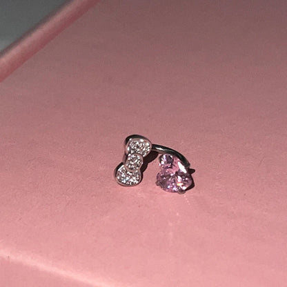 Stainless Steel Heart Bowknot Zircon Stud Earrings Cute - Smarsty