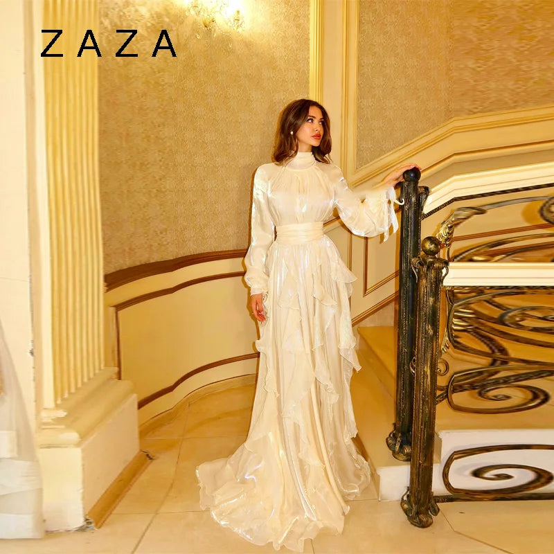 Shinny Ruffles Hem Maxi Dress A Line Long Sleeve Slim Fit Party Long Robes Lace Up Luxury Club Vestidos 2025 Lady Summer Gowns