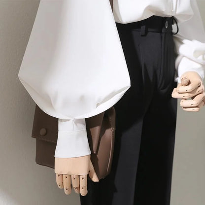 Woman Spring Autumn Style Blouses Shirt Lady Long Lantern Sleeve Stand Collar Loose Blusas Tops DF4847 - Smarsty