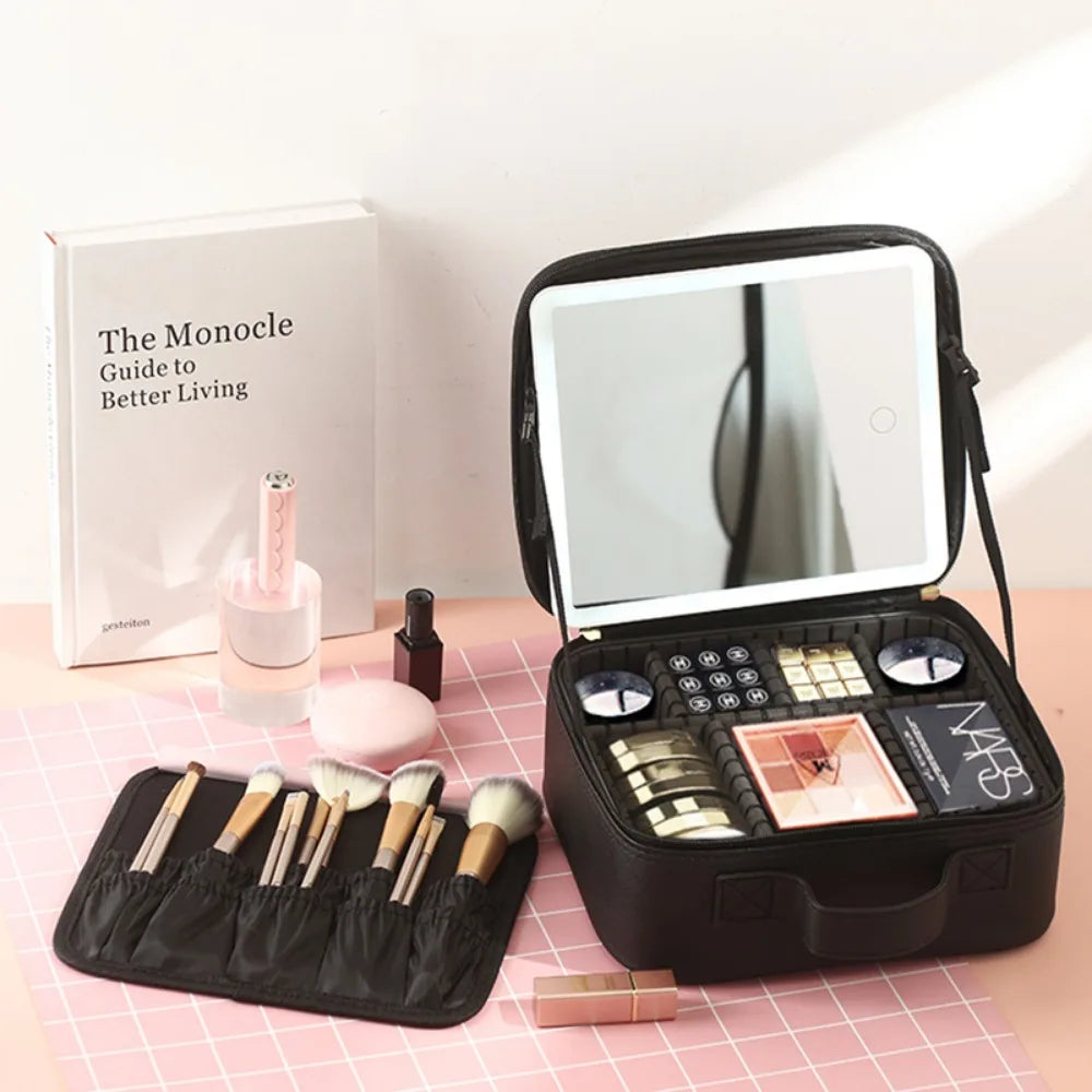 Large Travel Makeup Bag with Illuminated Mirror - Smarsty