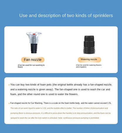 2L Hand Pump Foam Sprayer With Three Nozzles Car Wash - Smarsty